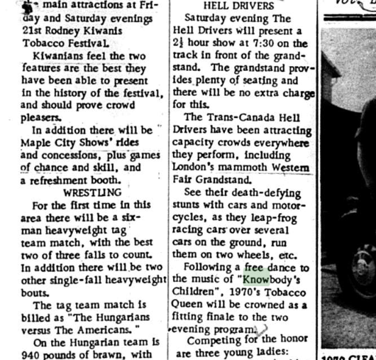 Tobacco Festival 1970 write up